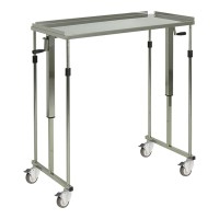 Auxiliary table for instruments made of stainless steel adjustable in height by crank
